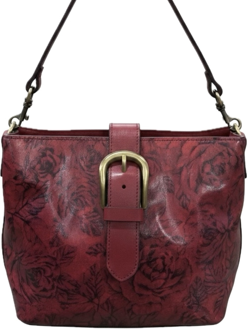 Patricia Nash Irving Leather Satchel Shoulder Strap-Etched Rose Oxblood  Hobo
